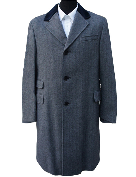 Light Grey Herringbone Wool Overcoat